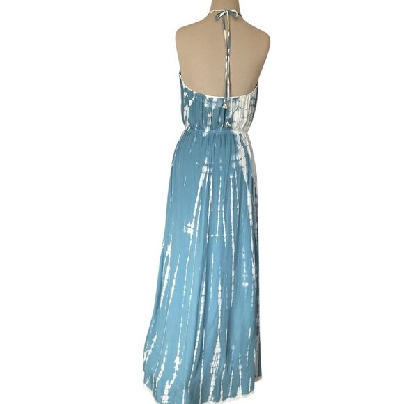 NWT Lulus In a Daydream Blue & White Tie-Dye Maxi Dress - Halter Dress, Size M - Picture 5 of 10